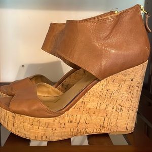 Cognac/Tan Nine West leather strappy wedges - size 9